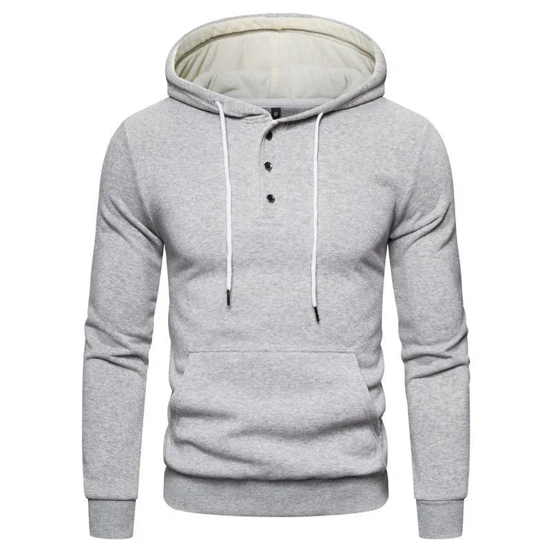 Buttoned Cotton Fleece Casual Hoodie