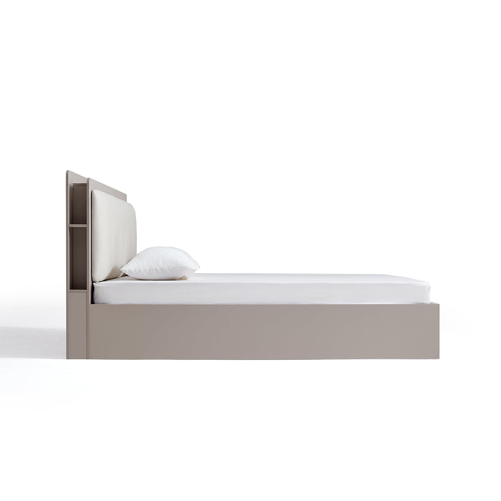 Cappuccino Taupe Platform Bed with Bedside Table & Mattress Set-2