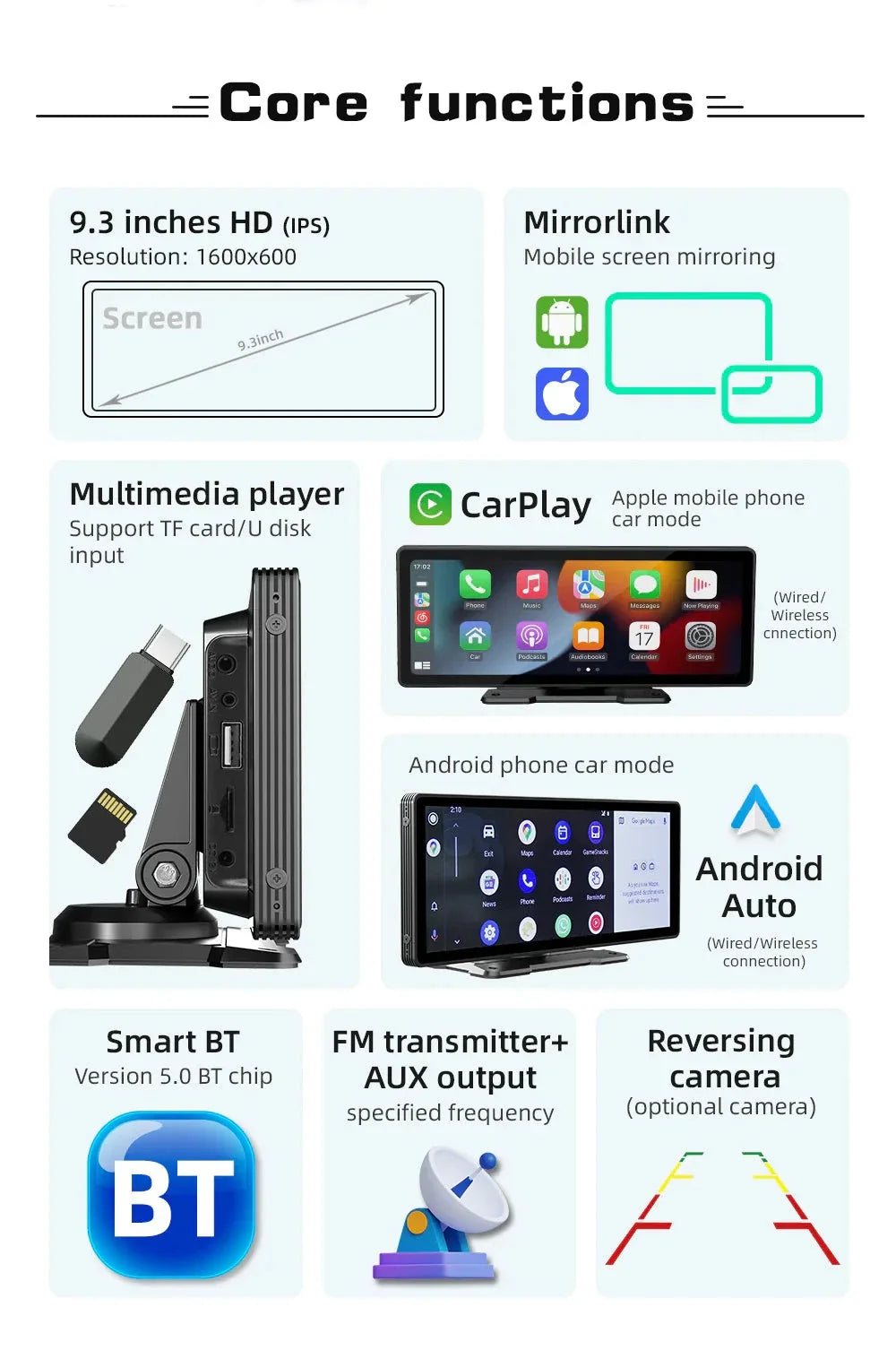 CarScreen 10.26" – Trådlös CarPlay/Android Auto + Gratis Backkamera