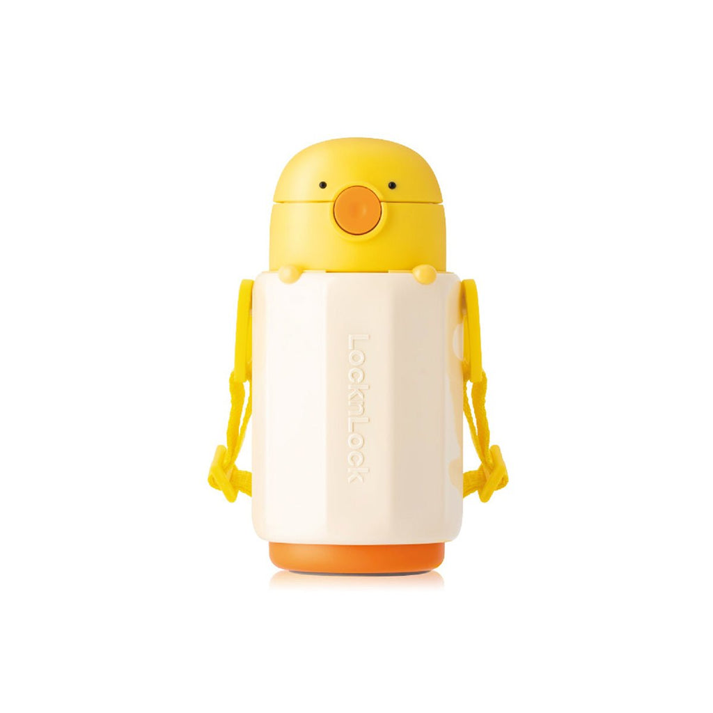 Cartoon Duckie Kids Soft Straw 300ml Yellow Leak Proof Insulated Water Bottle-0