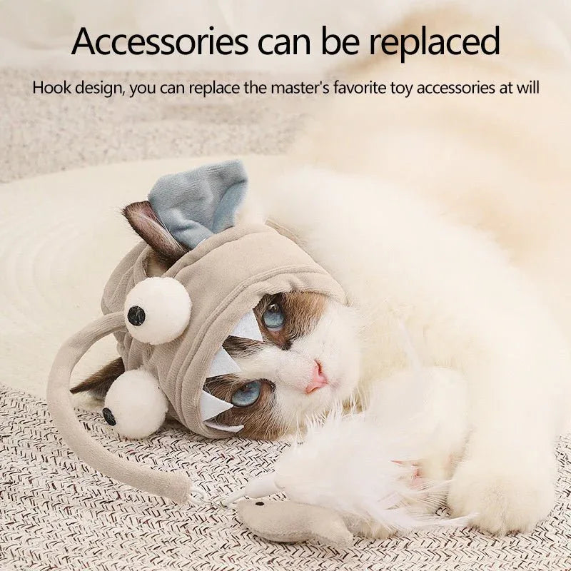 Cat Hat With Attached Feather Toy