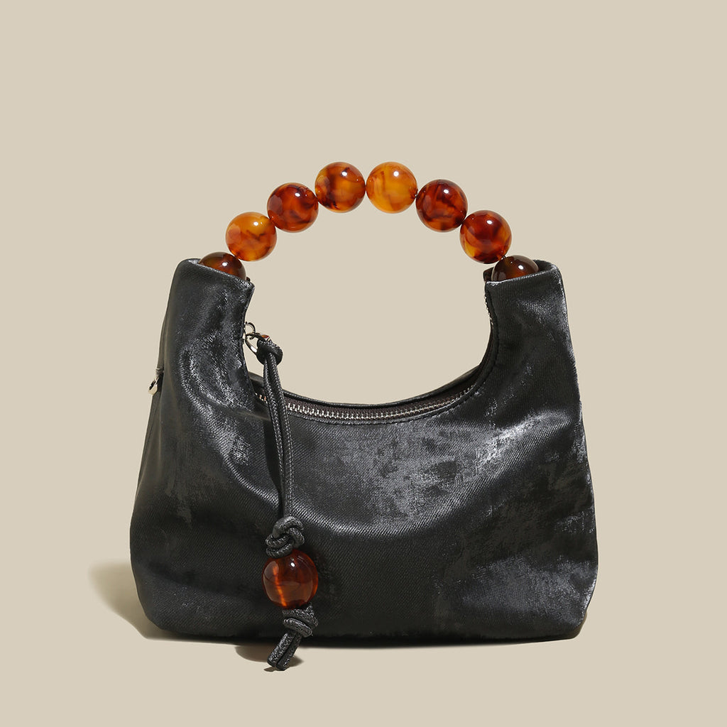 Charming Beaded Handle Leather Bag-0
