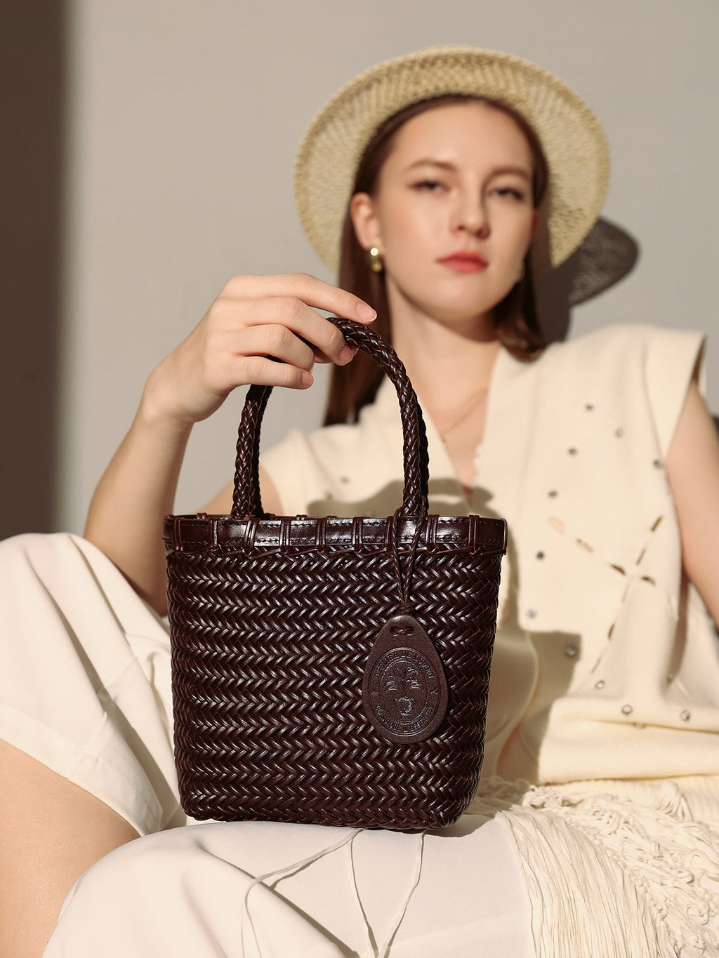 Chocolate Organic Reed Woven Basket Bag-4