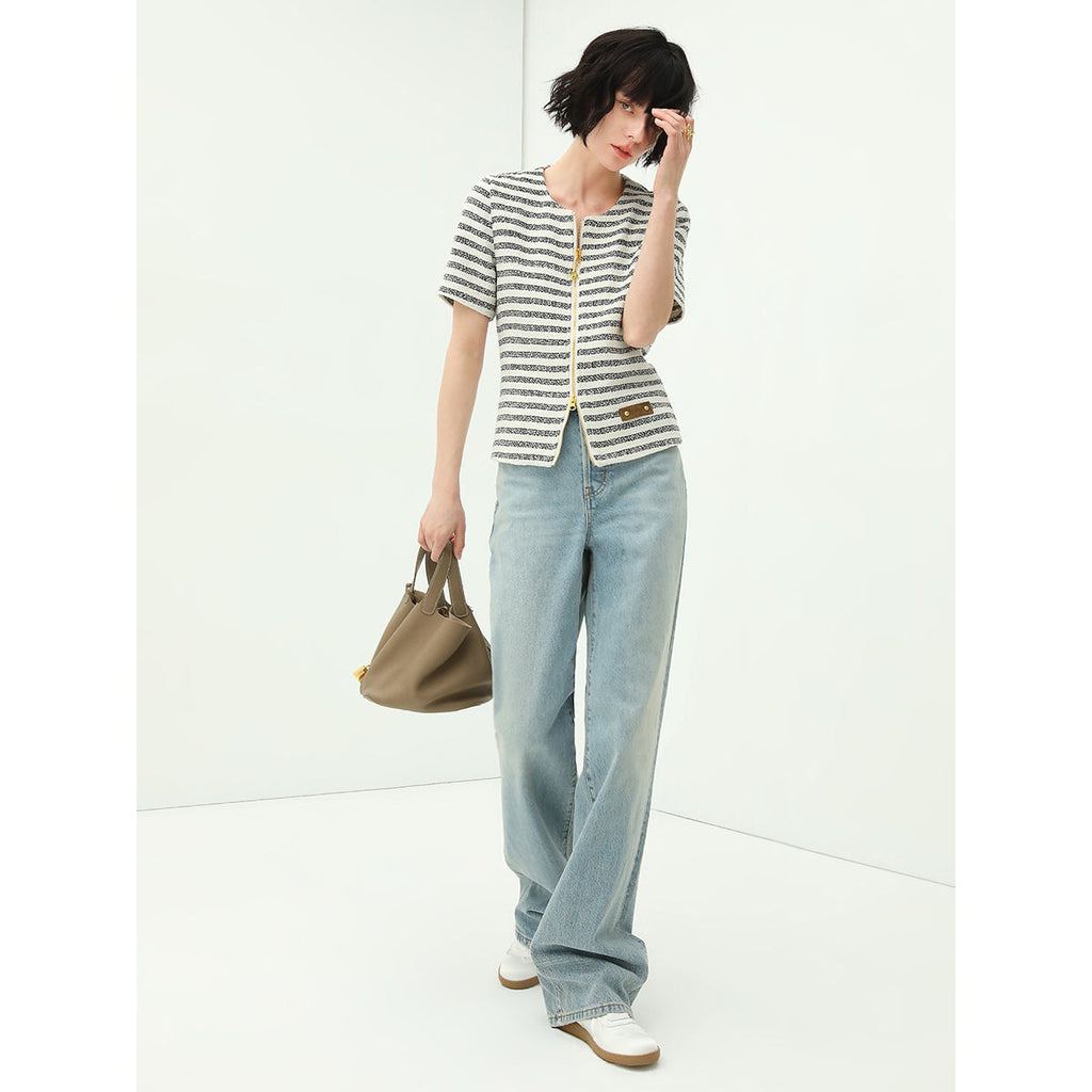 Classic Bleached Low Waist Straight-leg Blue Jeans-2