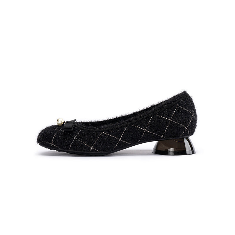 Classic Bow Tweed Quilted Block Heels-0