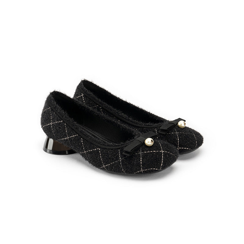 Classic Bow Tweed Quilted Block Heels-1