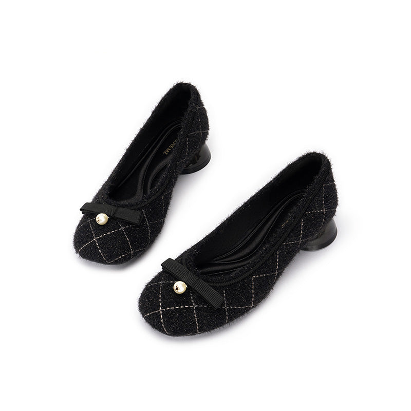 Classic Bow Tweed Quilted Block Heels-3