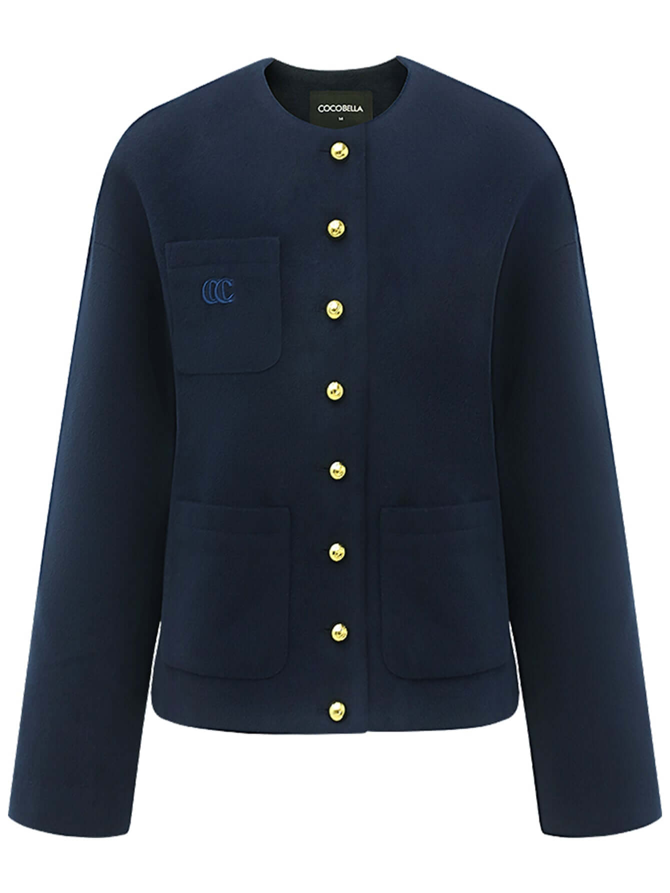 Classic Collarless Navy Woolen Jacket-3