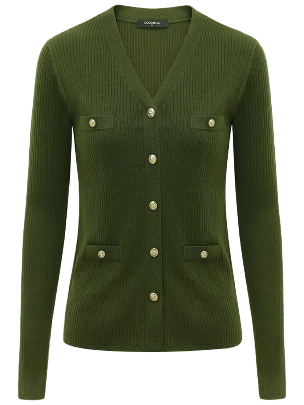 Classic V Neck Rib Green Knit Cardigan-3