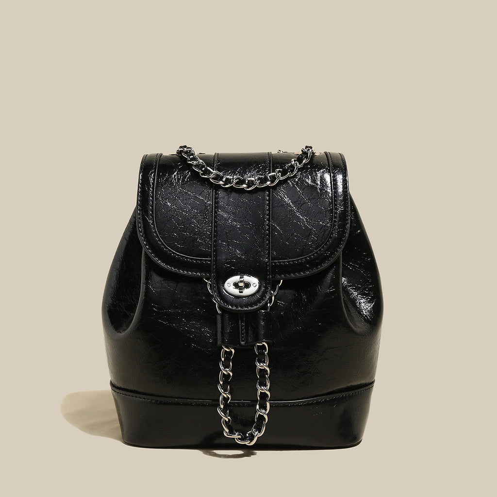 Color Block Backpack with Chain Leather Straps-0