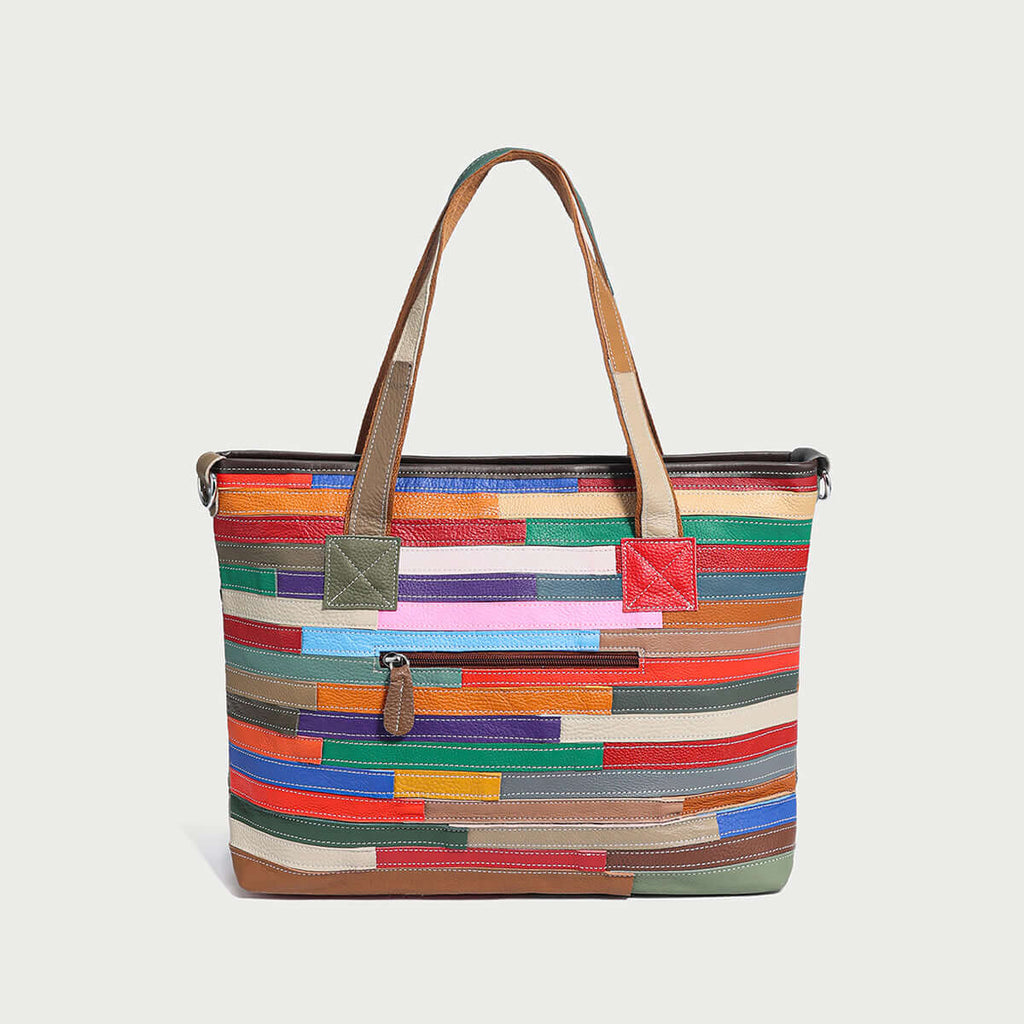 Colorful Hippie Leather Tote Bag-3