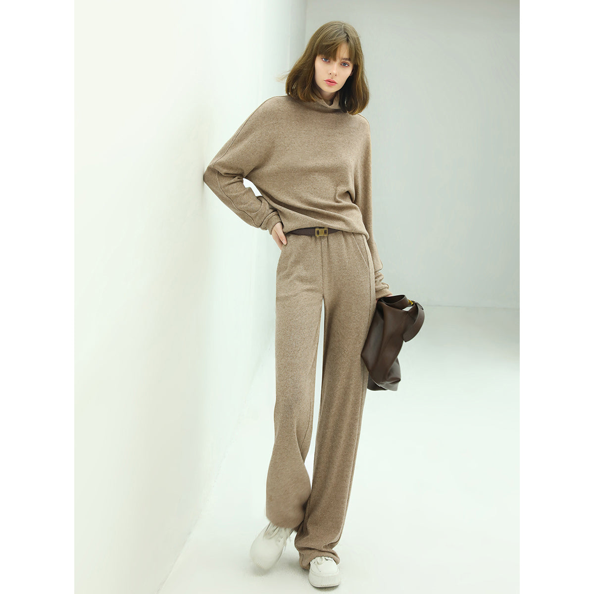 Comfortable Pull-On Lounge Pants Tan-1