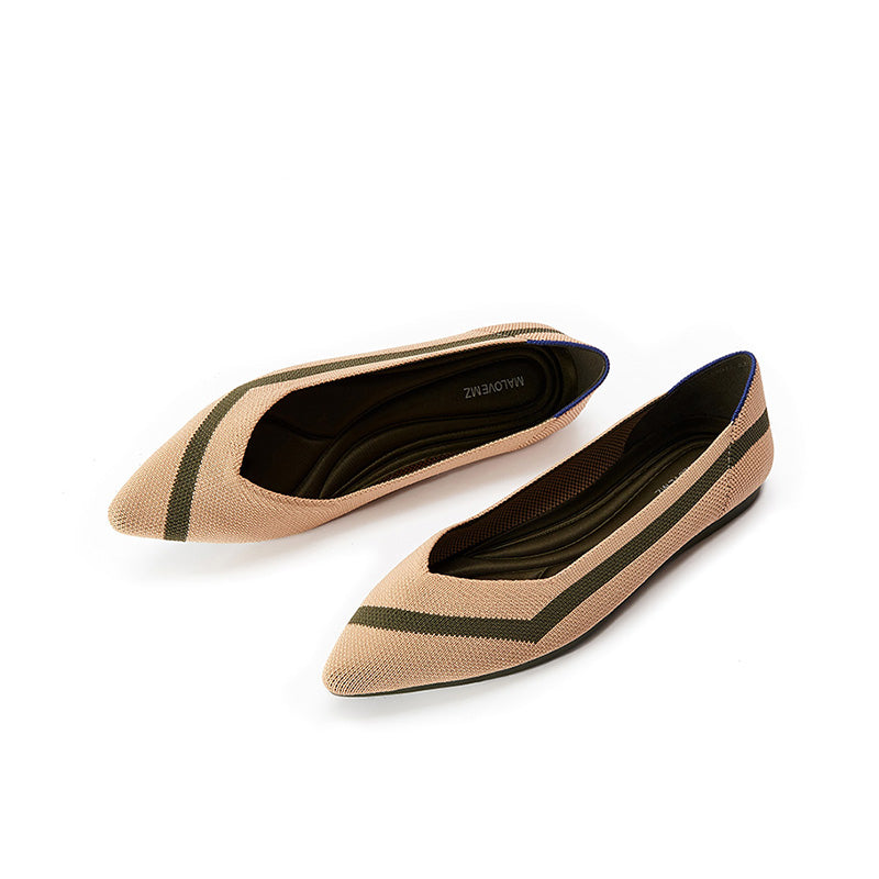 Comfortable Woven Striped Pointed Toe Flats-1