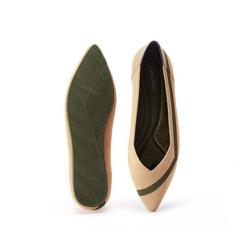 Comfortable Woven Striped Pointed Toe Flats-4