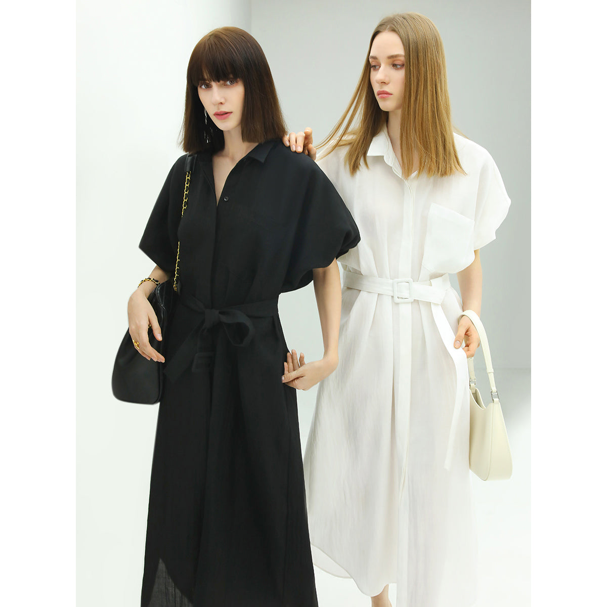 Corporate Puff Sleeved Belted Shirt Dress-1