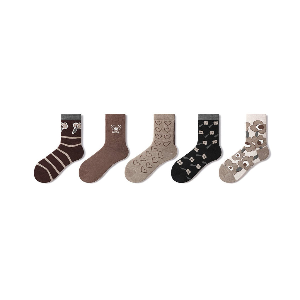 Cute Me All-season Women 5pcs Crew Socks Set-0