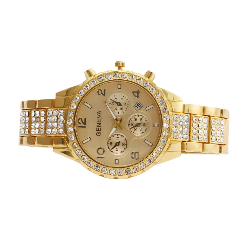 Women's Fashion Diamond Digital Calendar Three Eyes Quartz Watch