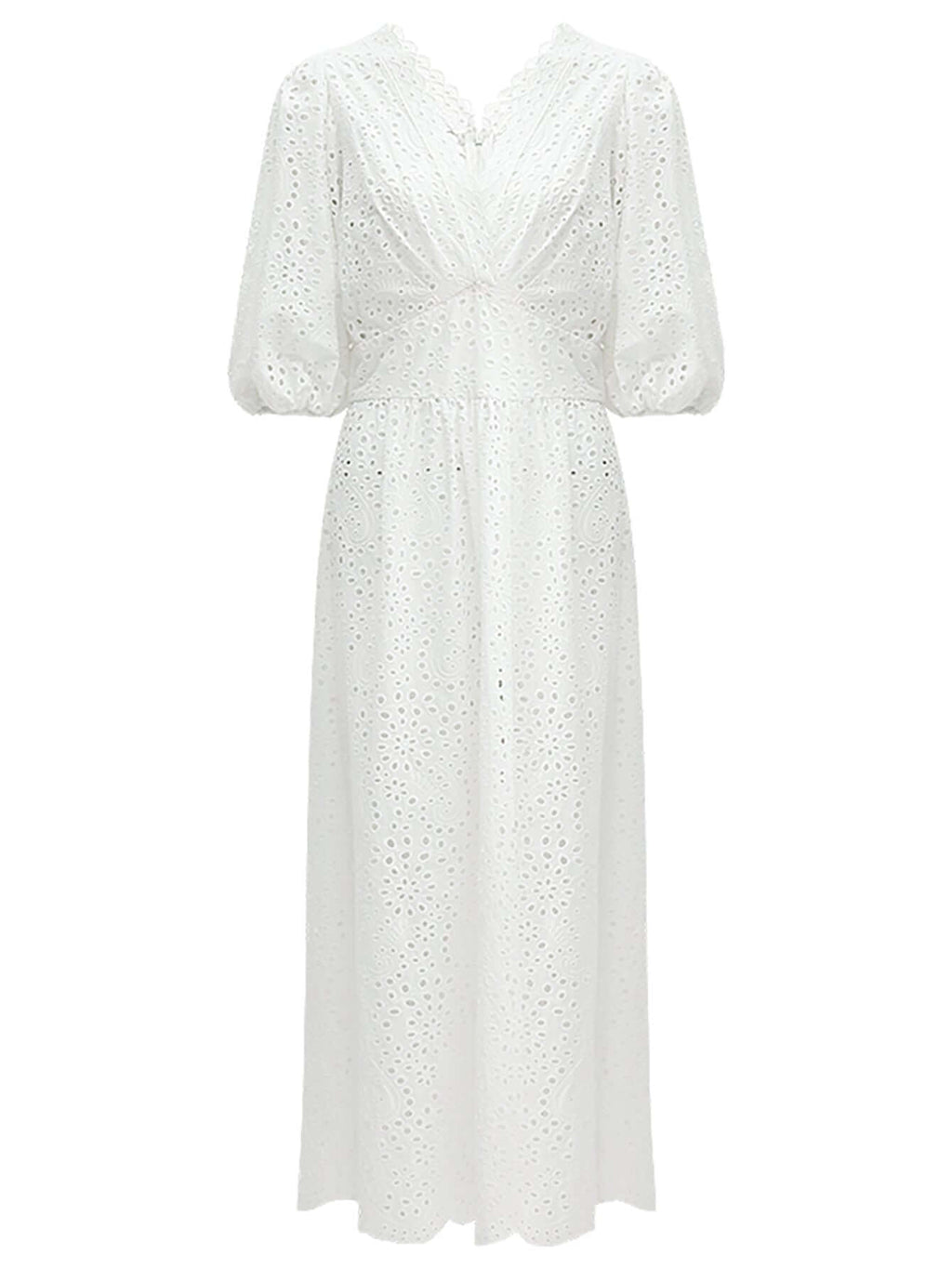Delicate French Lace Cutwork White Cotton Dress-3