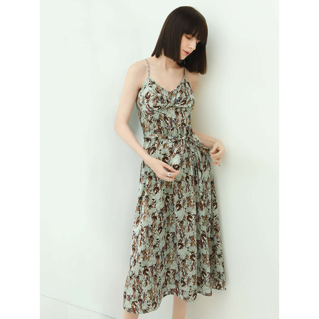 Delicate Grassland Green Strappy Chiffon Maxi Dress-0