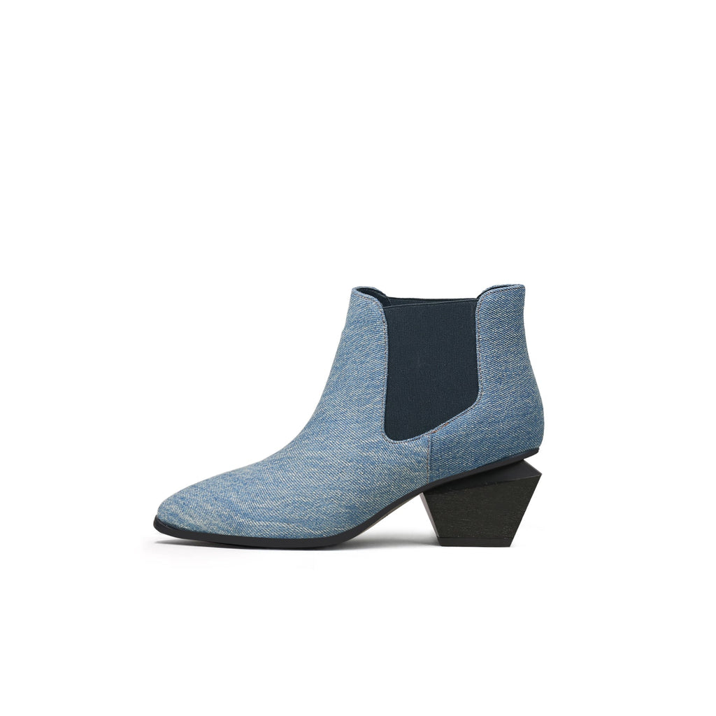 Classic Denim Blue Block Heel Ankle Boots-0