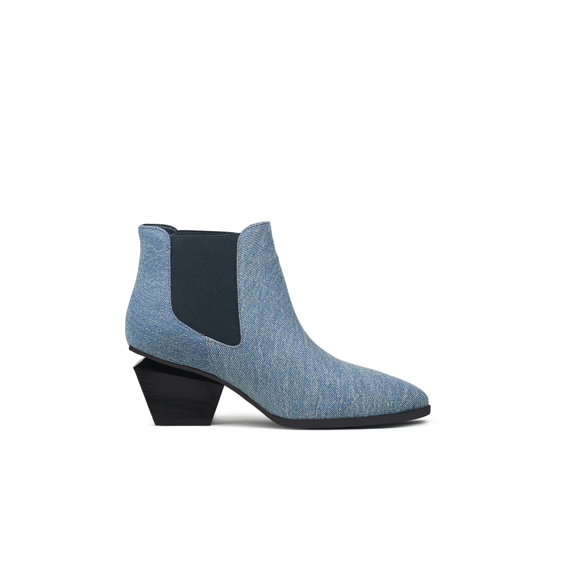 Classic Denim Blue Block Heel Ankle Boots-2