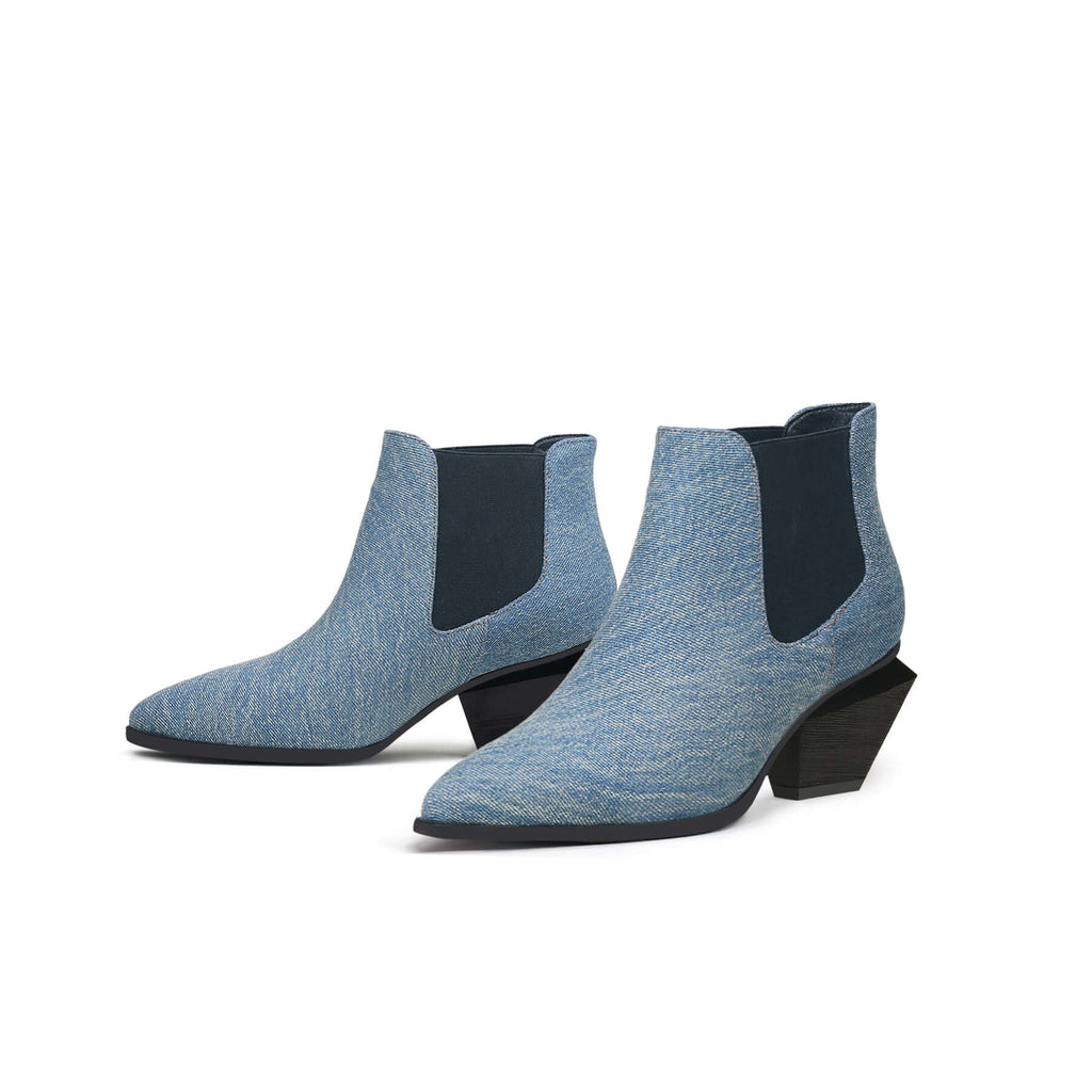 Classic Denim Blue Block Heel Ankle Boots-4