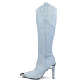 Cowgirl Washed Denim Blue Knee-High Boots-0