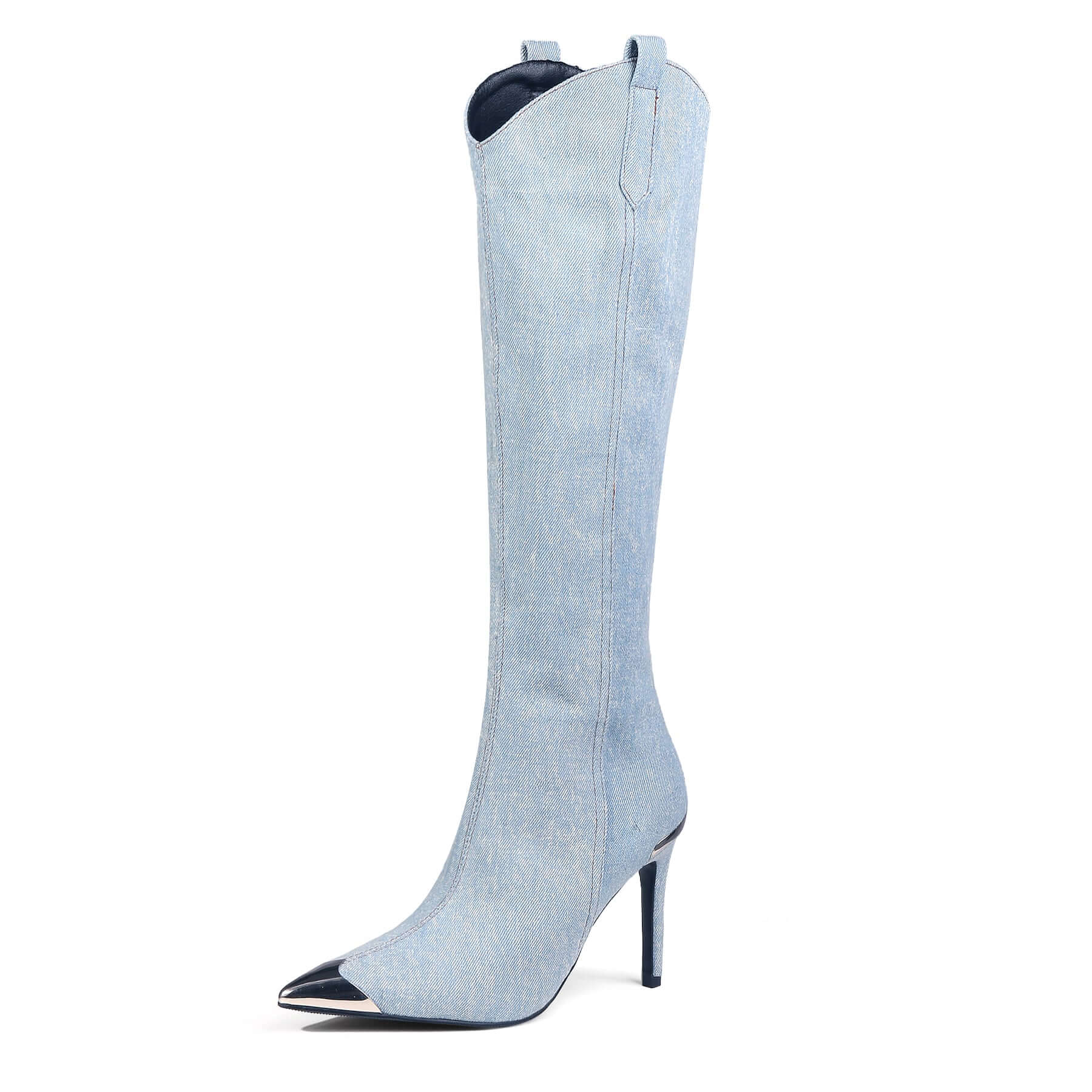 Cowgirl Washed Denim Blue Knee-High Boots-1