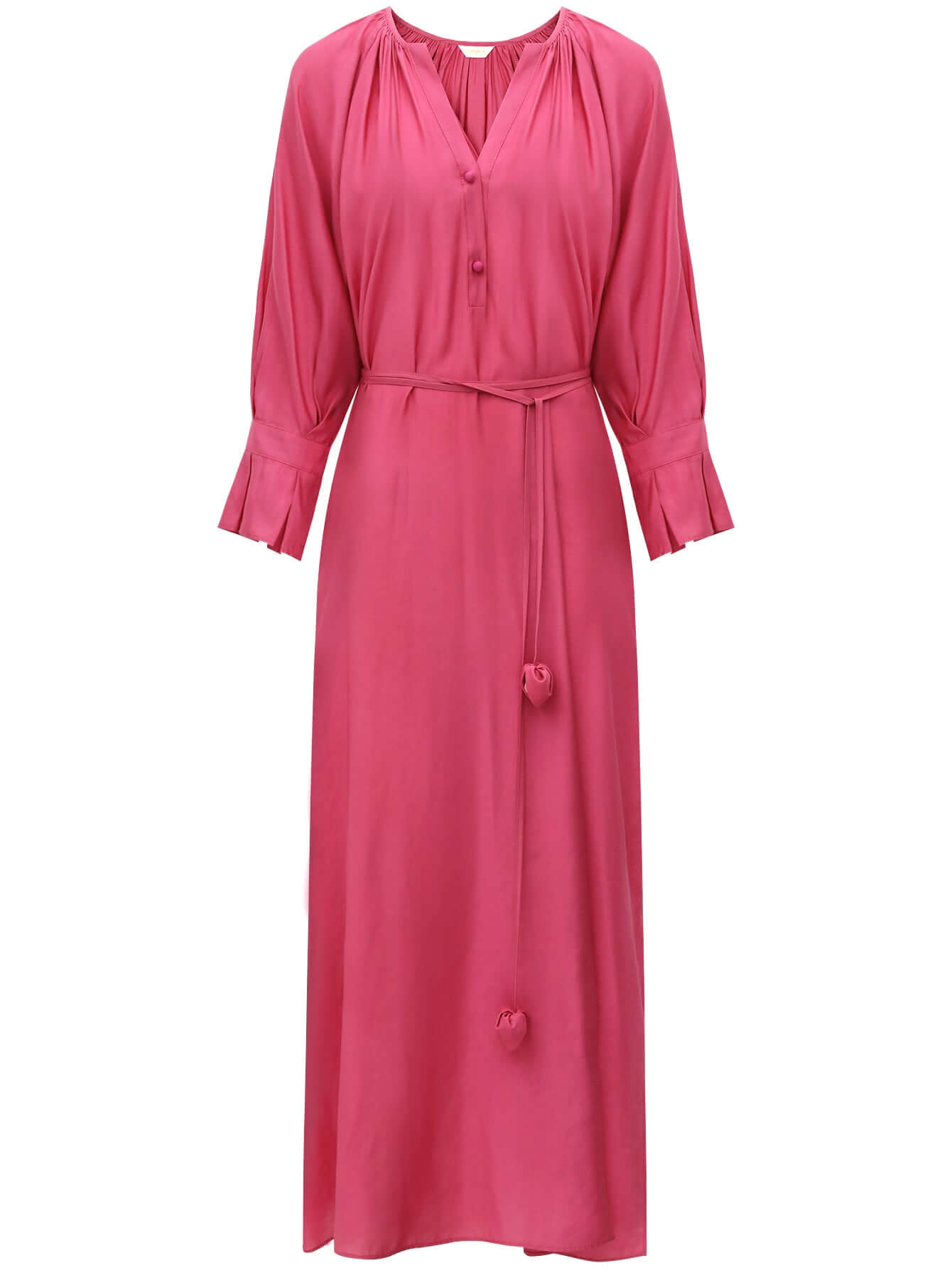 Elegant Pleated Rosebud Pink Blossom Shirt Dress-3