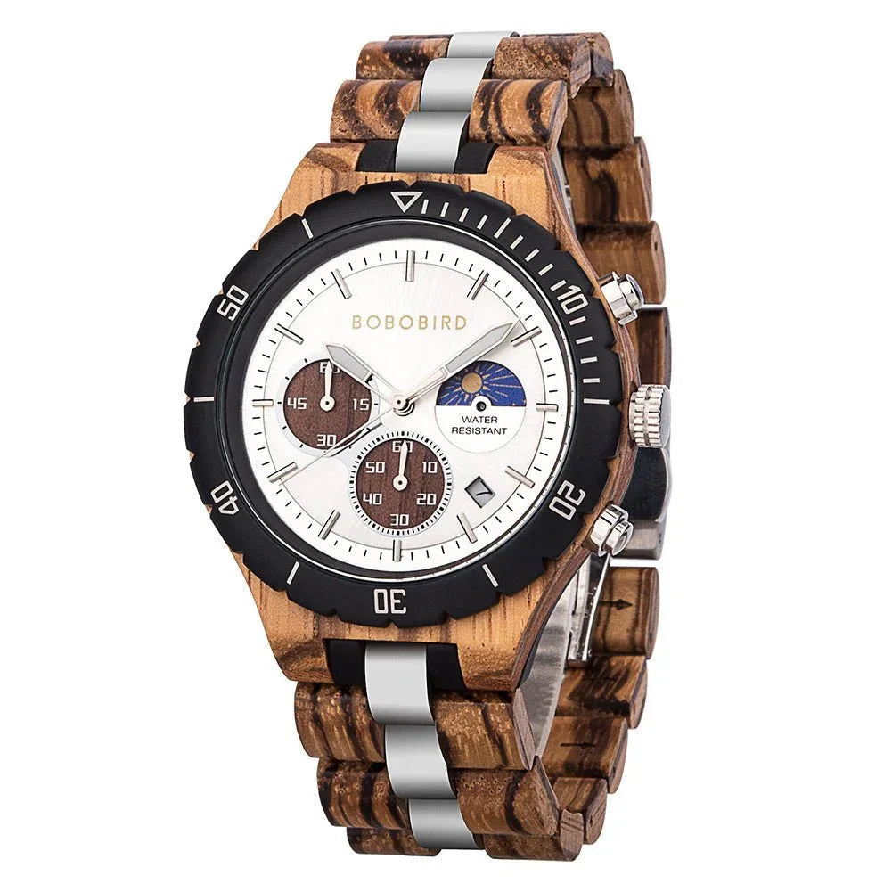 Engraved Multi-Function Quartz Wooden Watch For Men