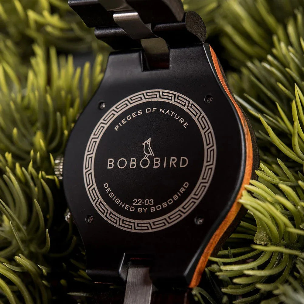 Engraved Multi-Function Quartz Wooden Watch For Men