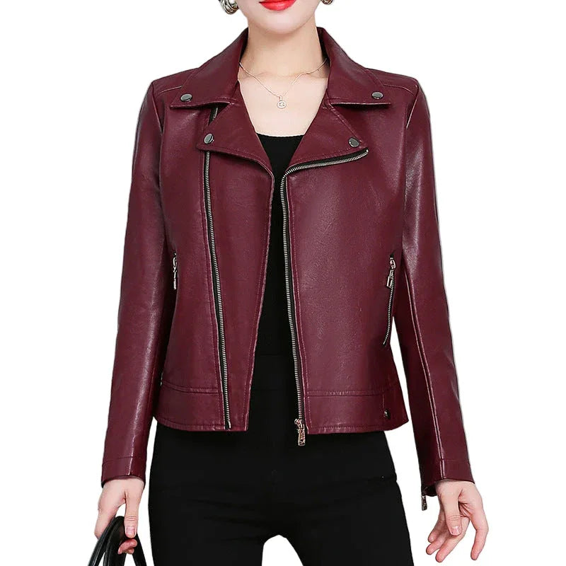 Versatile Short Women's Imitation Leather Jacket