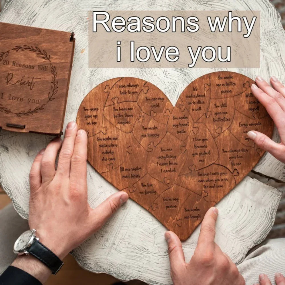 Reasons Why I Love You Wooden Romantic Heart Puzzle Wedding Anniversary For Wife Husband Birthday Gifts Valentine's Day Gift