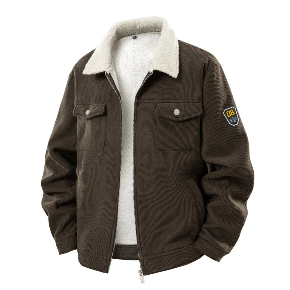 Fleece-Lined Thickened Warm Jacket Fashionable Lapel Workwear Lambswool Men's Coat