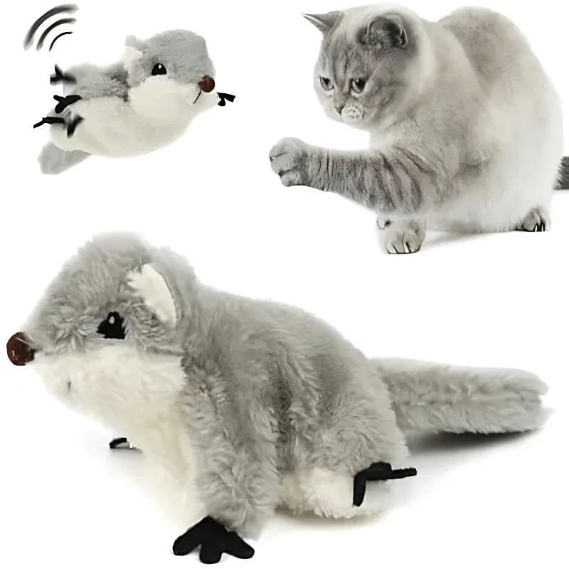 Flapping Lifelike Sounding & Rechargeable Electric Squirrel With Catnip Cat Toy