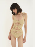 French Vintage Bow Cutout One Piece Swimsuit-0