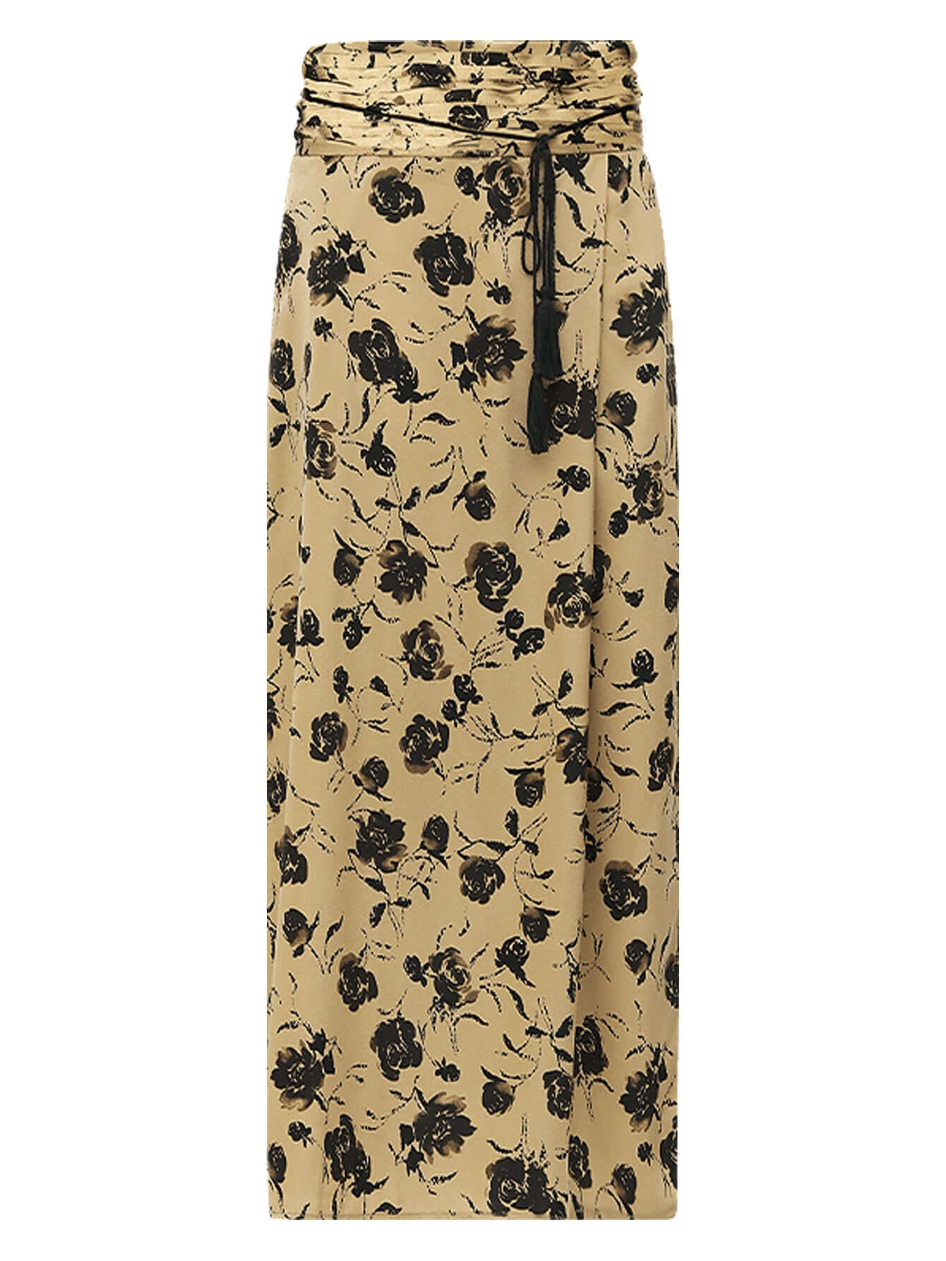 Fringe Tassel High-Waist Floral Pleated Midi Skirt-3