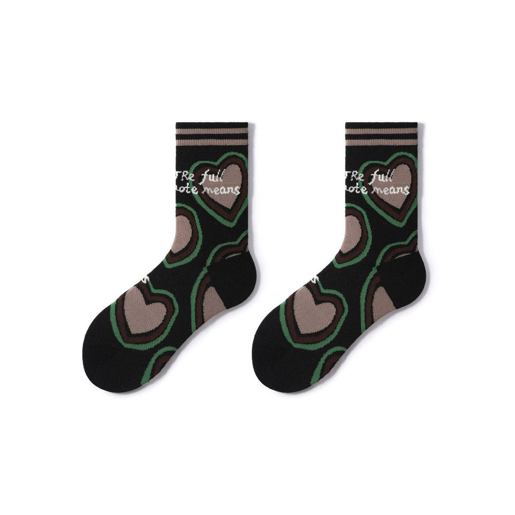 Full Note Retro Sporty All-season Women 5pcs Crew Socks Set-1