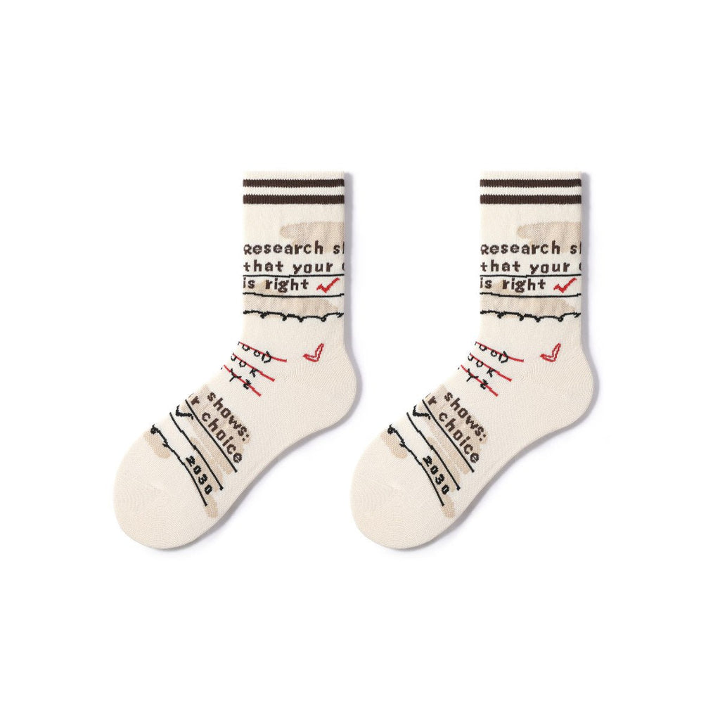 Full Note Retro Sporty All-season Women 5pcs Crew Socks Set-3