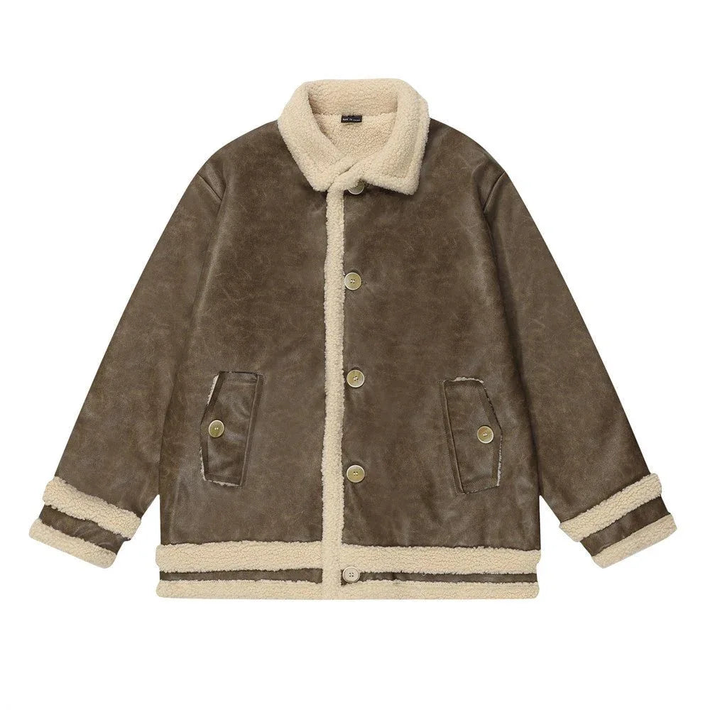 Fur Integrated Lamb Wool Loose Fit Coat Jacket