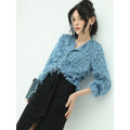 Fuzzy Jacquard Shaggy Blue Chiffon Cardigan-0