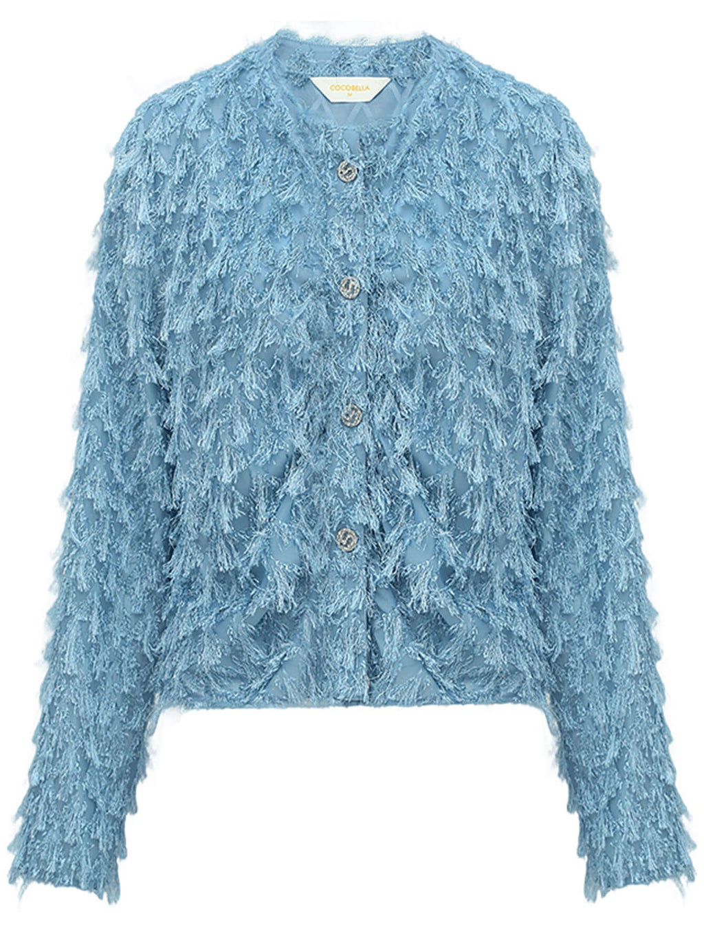 Fuzzy Jacquard Shaggy Blue Chiffon Cardigan-3