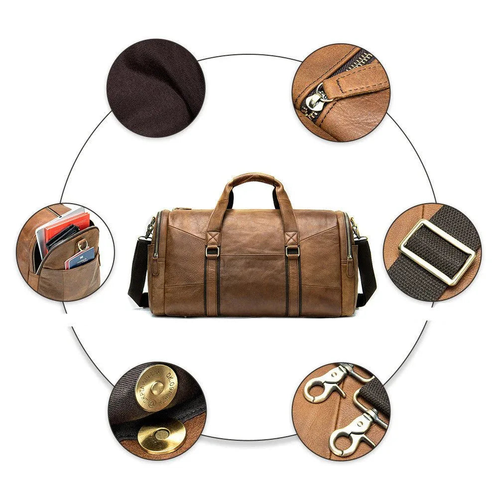 Genuine Leather Men's Business Travel Top Layer Cowhide One-shoulder Duffle Bag