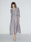 Glam Purple Pleated Long-Sleeve Shirt Dress-0