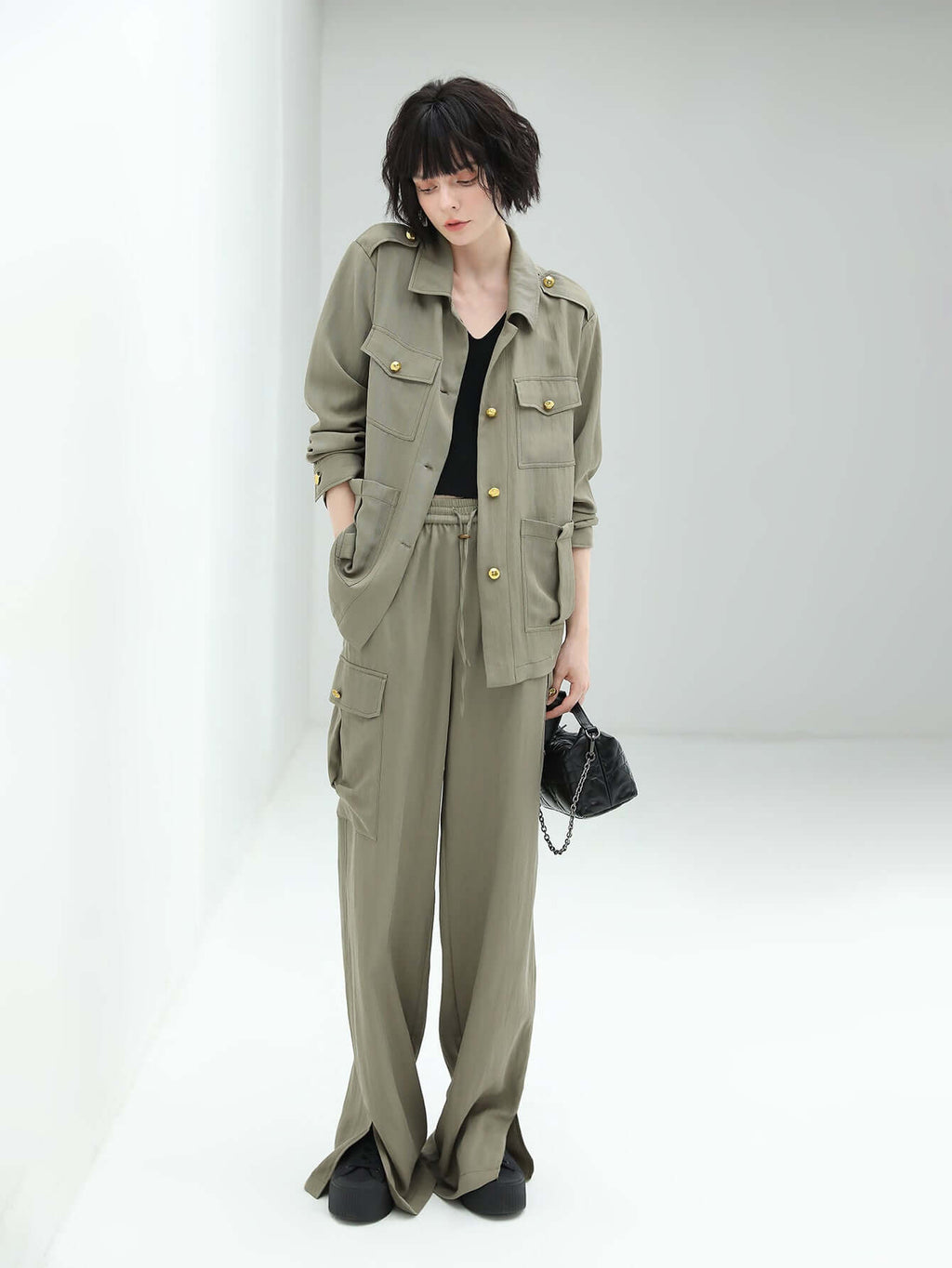 Green Straight Leg Cargo Pants-0