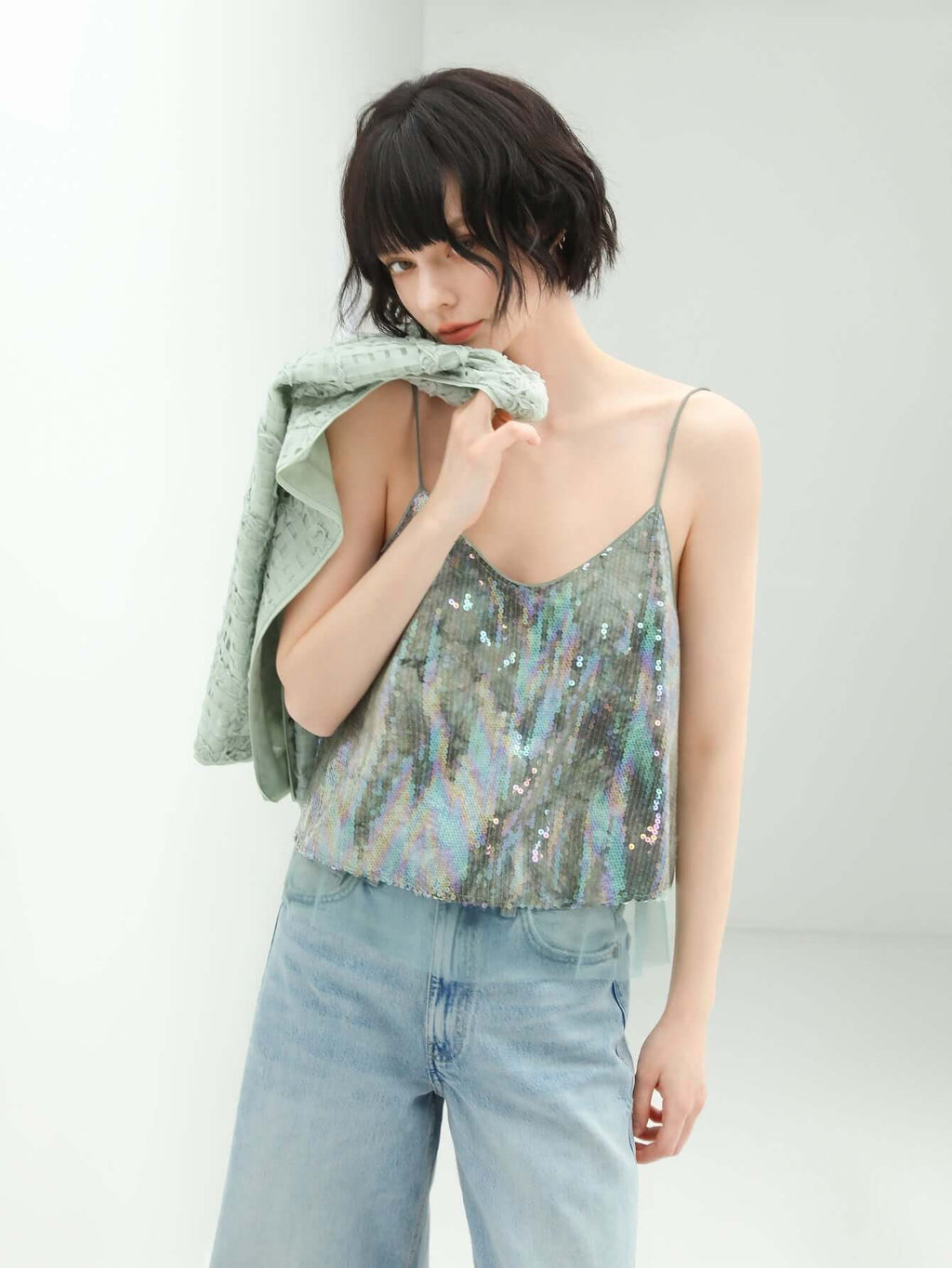 Green Tie-dye Sequined Top-2