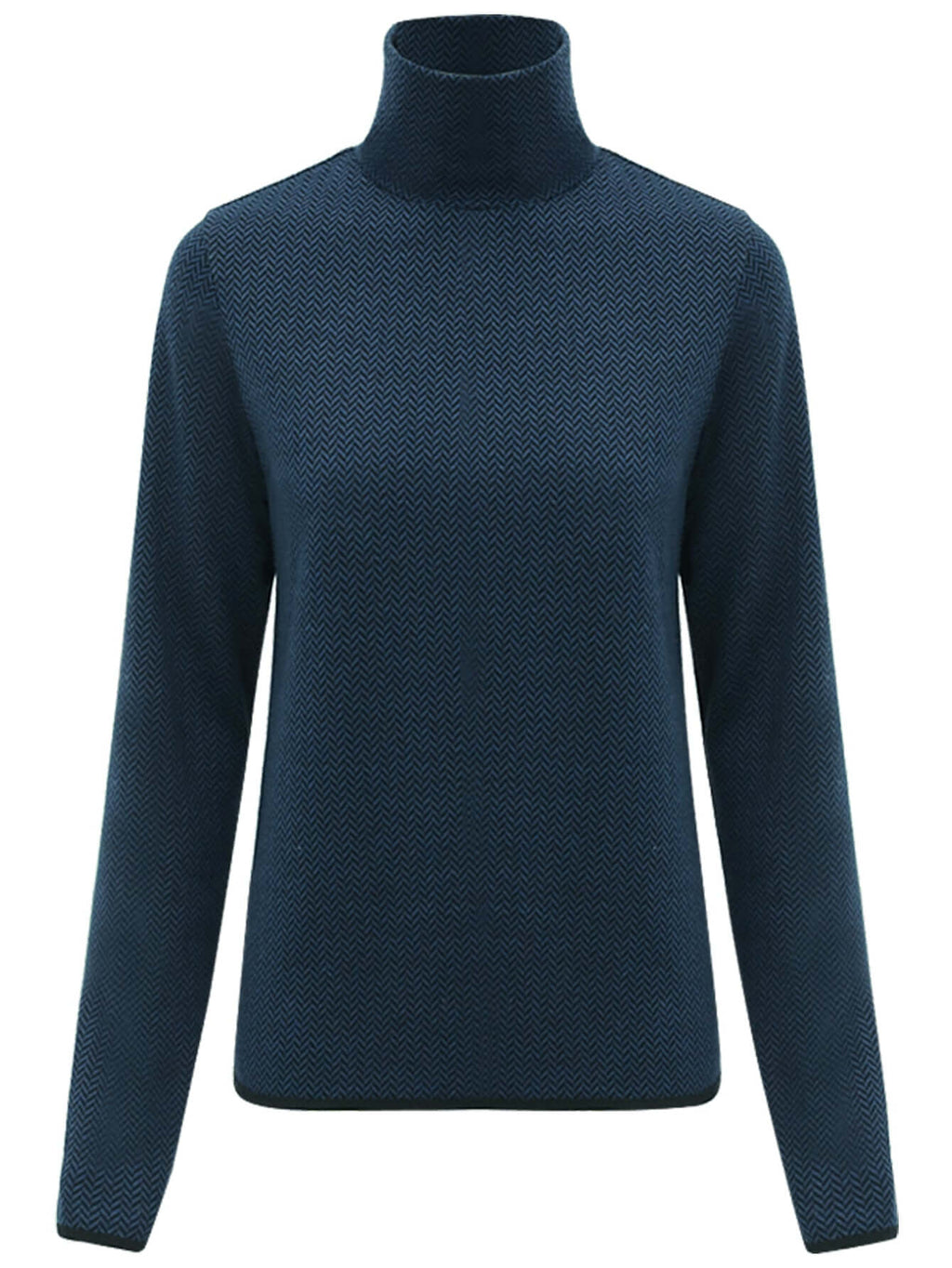 Herringbone High Neck Knit Top in Navy-3