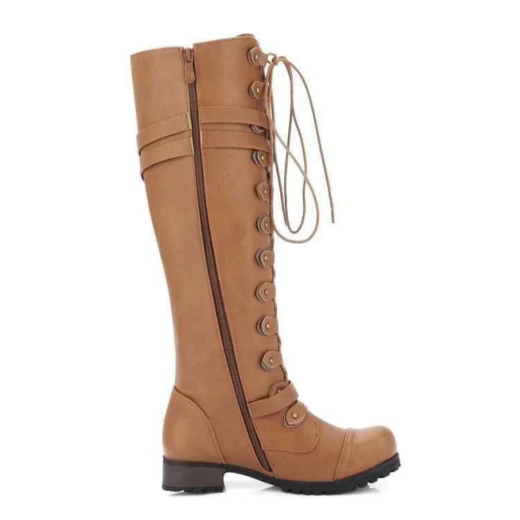 High Over The Knee Round Toe Lace-Up Women's Boots