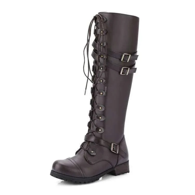 High Over The Knee Round Toe Lace-Up Women's Boots