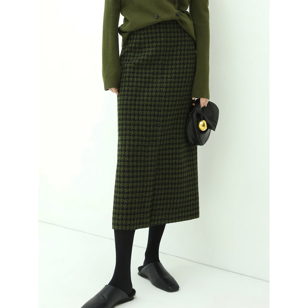 Holiday Checked Green Midi Skirt-0